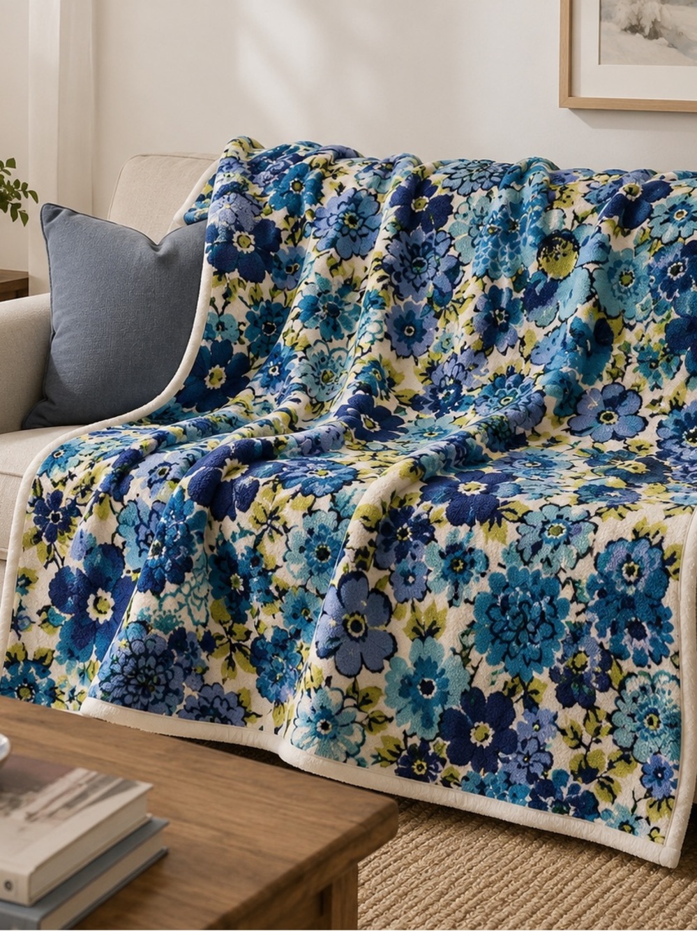 Vera Bradley Blue Multi Floral Throw Blanket 80” x 48